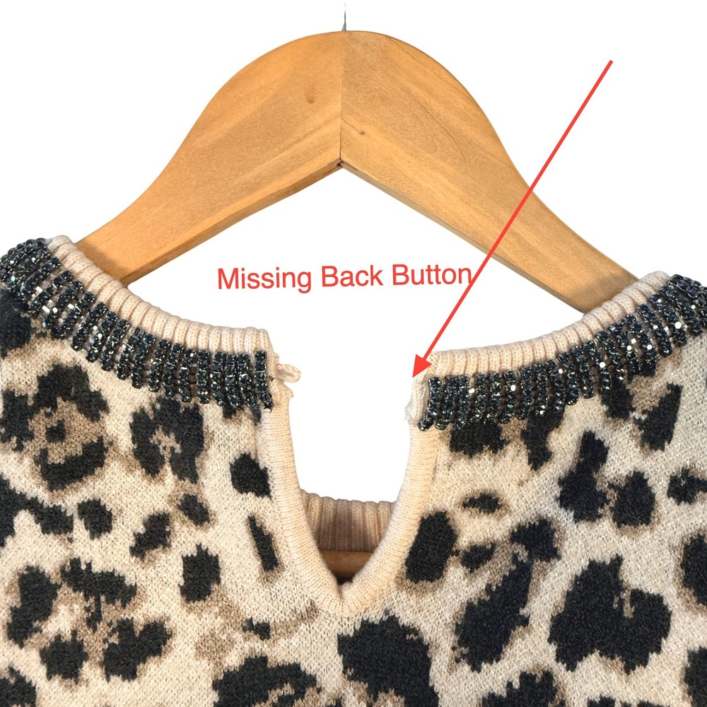 Philosophy Leopard Sweater | Beaded Neck Short Sleeve S/P - Picture 3 of 8